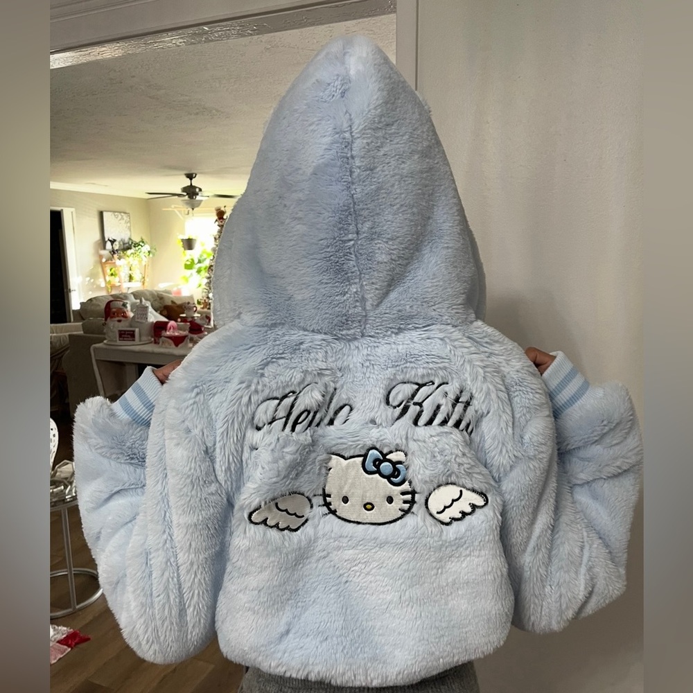 Forever 21 x Hello Kitty Angel blue‎ faux fur zip-up hoodie